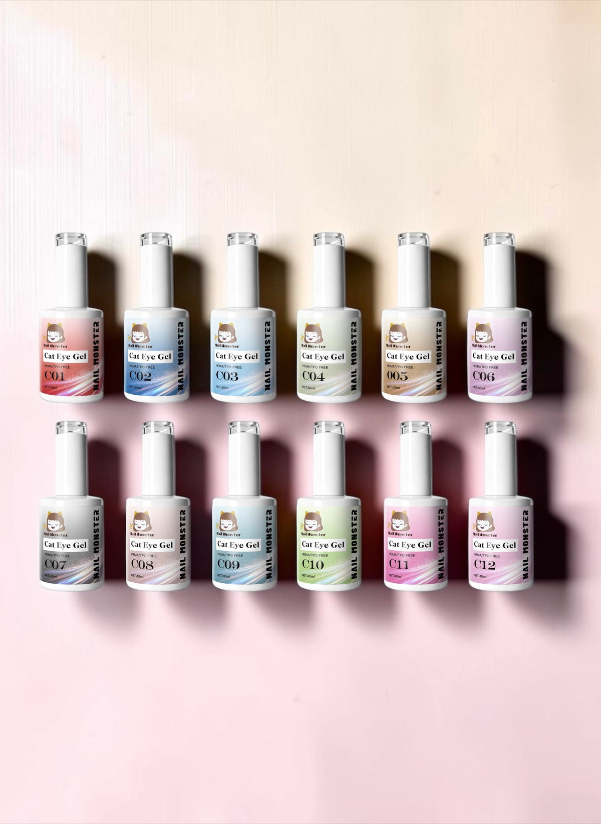 Nail Monsters Professional Cat Eye Gel Polish Collection 40ml*12 colors